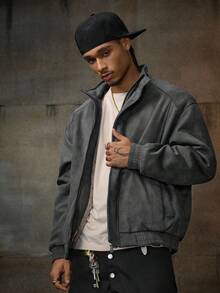 AXEPEAK Men's Casual Zip-Up Stand Collar Padded Coat, Autumn, For Fall Winter - Grey - View 4