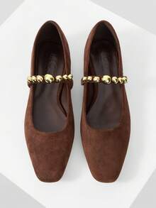 MOTF PREMIUM Bailarinas con detalles de cuentas y punta cuadrada - Marrón - Ver 2