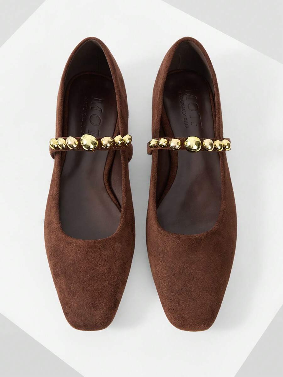 MOTF PREMIUM BEADED DETAIL SQUARE TOE FLATS FOR CHRISTMAS - Brown - View 2