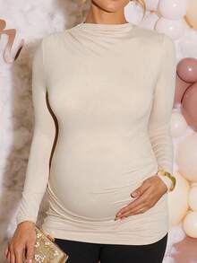 Loomaby 孕妇T恤、性别暴露连衣裙、孕妇装、迎婴派对连衣裙 - 卡其色 - 查看 3