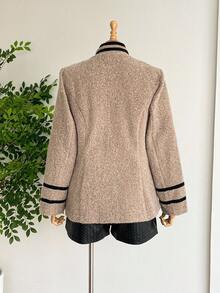 SHEIN LUNE Plus Size Khaki Elegant Formal Summer Fashionable Vintage Double-Breasted Blazer,Office Siren Style Winter Fall Women Cozy Daily Wear Holiday Party - Camel - View 2