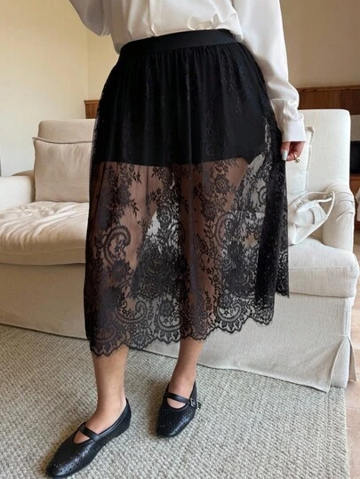 Dripcurv 大码女式休闲蕾丝音乐节派对夏季郊游复古日常基本款两件套：裙子和短裤