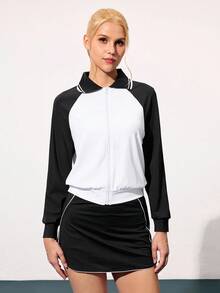 CourtClass Women's Outdoor Sports Long Sleeve Jacket, Running, Fitness, Hiking Sun Protection Shirt Women Workout Blouse Tennis Clothes For Women - Black and White - View 4