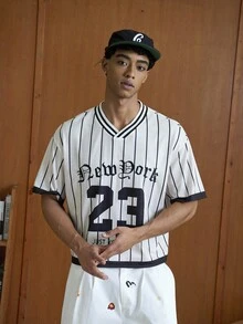 TOKVUE 男士 T 恤棒球衫 23 球衣衬衫男士棒球服棒球球衣细条纹棒球衫 - 彩色 - 查看 5