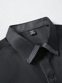 Manfinity Mode Plus Size Men Contrast Color Patchwork Business Casual Shirt, Fall - Black - View 5