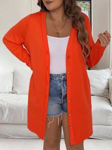 EMERY ROSE Plus Size Single Breasted Casual Daily Long Sleeve Jacket Fall Winter Cloth For Women Autumn - Orange - View 3