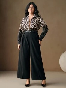 Anewsta Áo cánh tay dài cỡ lớn in họa tiết da báo ombre cổ điển, dáng ôm vừa vặn, phù hợp cho mùa xuân, mùa thu, lễ hội, ngày lễ, kỳ nghỉ, thanh lịch, giản dị, sang trọng - màu đen - Xem 6