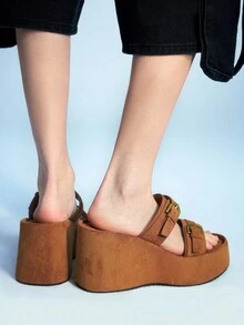 Sugerpunk 女士时尚厚底坡跟凉鞋，夏季