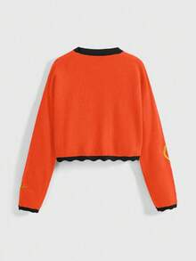 ROMWE Fairycore Halloween Pumpkin Colorblock Cardigan For Women