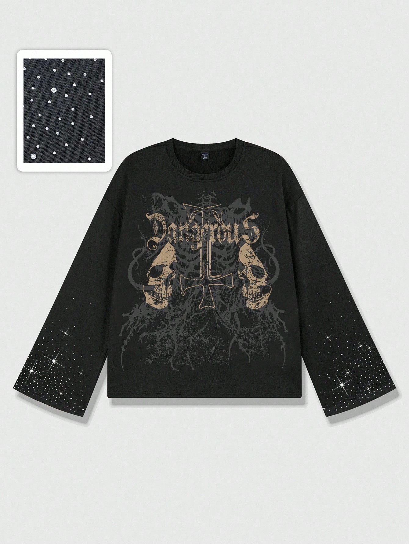 Our Goth Men's Street Fashion Rhinestone Skull Graphic Crew Neck