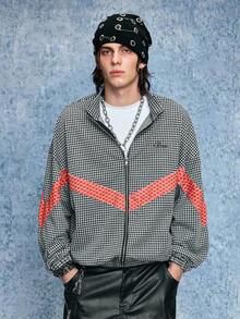 ROMWE MEN Casual Men's Colorblock Plaid Sweatshirt, For Fall - Black - View 5
