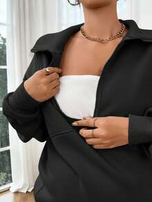 SHEIN 2 Stücke Umstandsmode Lässig einfarbiger Halb-Reißverschluss Stillpullover und Jogginghose Set, vielseitig für den täglichen Weg zur Arbeit - Schwarz - Übersicht 6