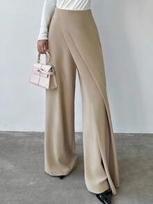 Firerie Pantalones cortos con falda de talle alto, elegantes y versátiles, de pierna ancha y suelta, en colores café y caqui, adecuados para ir a la oficina, viajar en avión, otoño/invierno y uso casual