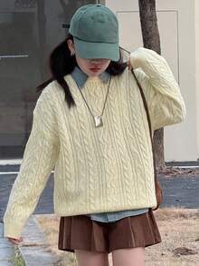 DAZY Tween Girls Round Neck Pullover Sweater, Fall - Beige - View 2
