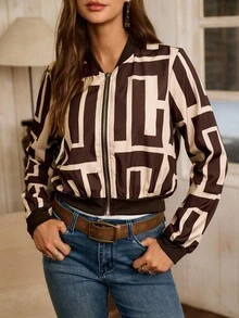 LanaWest Women's Casual Zip-Up Printed Short Jacket, Summer - Multicolor - View 5