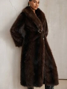 Aveloria Modichic Último cárdigan largo con cinturón y decoración de hebilla de metal, de ajuste holgado, con cuello de peluche sintético en estilo tie-dye ondulado