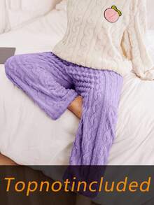SHEIN Plus Size Women Elastic Waist Jacquard Fleece Fluffy Sleep Pants, Winter, Cozy - Purple - View 3