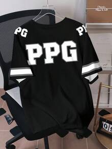 THE POWERPUFF GIRLS X SHEIN 男士休闲时尚街头卡通字母图案短袖T恤，夏季 - 白色 - 查看 2