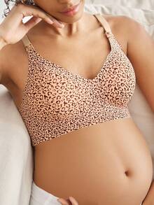 SHEIN Maternity Comfortable Wireless Adjustable Strap Leopard Print Nursing Bra - Multicolor - View 1
