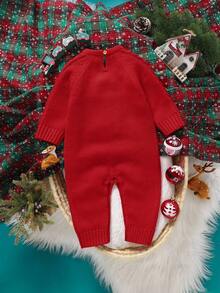 SHEIN Red Christmas Sweater Romper For Toddlers, Santa Claus Embroidery, Round Neck Long Sleeve Jumpsuit, Holiday Edition Baby Santa Outfit Christmas Baby Clothes Boy Baby Christmas Outfit Baby Christmas Christmas Santa Baby Fall Baby Winter Dress Knit Baby Girl Clothes Autumn/Winter Fall Natural Baby Clothes New Born Baby Sweater Romper Christmas Clothes For Girls Christmas Sweater For Baby Matching Family Sets Family Matching Christmas Outfits Daddy And Daughter Outfits Baby Boy Christmas Clothes