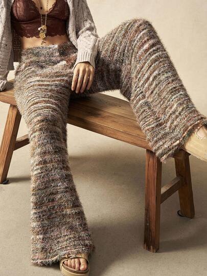 Bohemela 复古羽毛针织高腰绒球毛衣和阔腿裤套装，秋冬