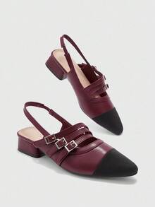 CUCCOO BIZCHIC Bailarinas de mujer con hebilla simple y punta afilada, elegantes, casuales, cómodas, zapatos de vestir slip-on para el trabajo, el trayecto, citas y ocasiones formales - Burdeos - Ver 9