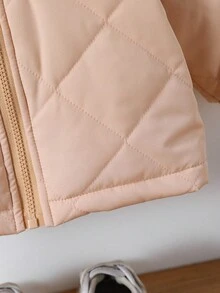 SHEIN 男婴休闲连帽羊毛夹克，冬季 - 卡其色 - 查看 5