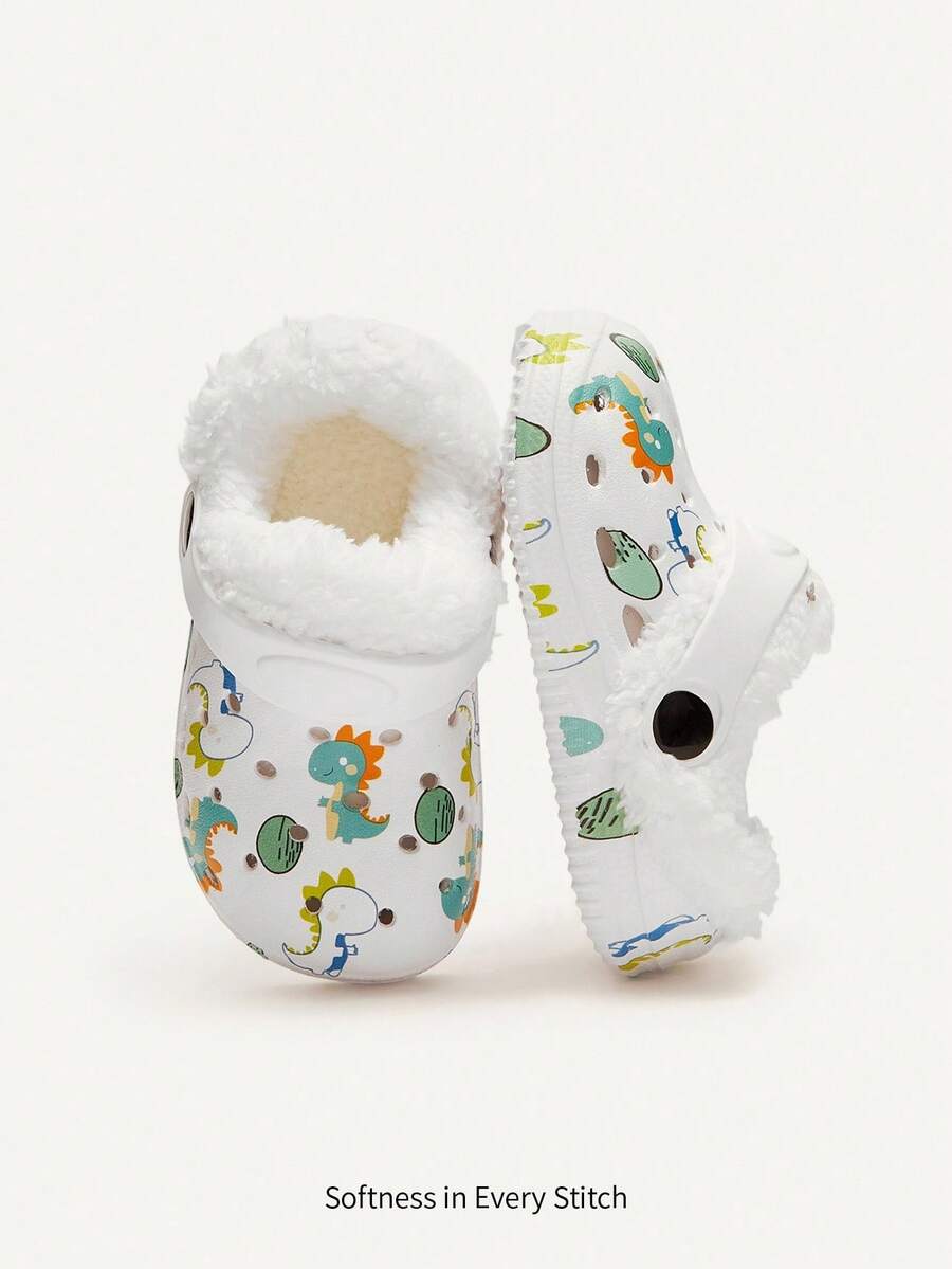 Cozy Pixies 1双儿童户外毛绒保暖运动卡通动物时尚婴儿幼儿趣味恐龙透气室内拖鞋 - 白色 - 查看 1
