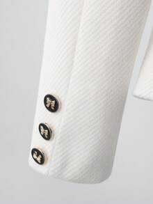 GlowEve 女士秋冬长款人字纹仿皮腰带、金属蝴蝶扣、长袖夹克 - 黑與白 - 查看 3