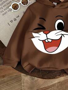 SHEIN Baby Boy Casual Minimalist Cartoon Cat Pattern Loose Knit Soft Hooded Pullover Sweatshirt, Suitable For Autumn - Coffee Brown - View 4