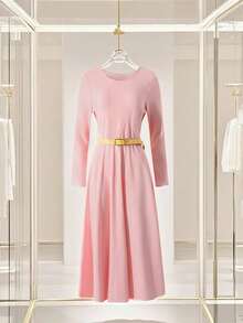 Franclia Vestido de punto elegante rosa con cintura, vestido de mujer para otoño/invierno, vestido de fiesta - Rosa - Ver 3