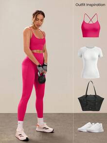 GLOWMODE Quần legging tập luyện Powersculpt 26 inch, cường độ trung bình, nhanh khô, thấm hút mồ hôi, tạo cảm giác mát mẻ khi tập gym. - Hồng nhiệt đới - Xem 7