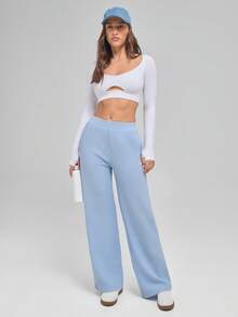Menodora SHEIN Sport Top de fitness à manches longues sans couture pour le yoga, débardeur pour la course et l'entraînement - Blanc - Voir 2