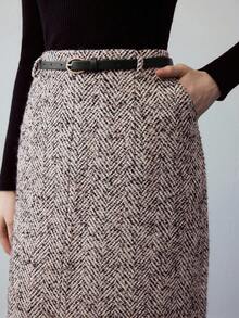 MOTF STUDIO 粗花呢开衩下摆短裙