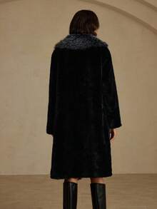 Aveloria Rosie 新款仿狐狸皮草女大衣，水貂皮大衣，中长款皮草外套 - 黑色 - 查看 2