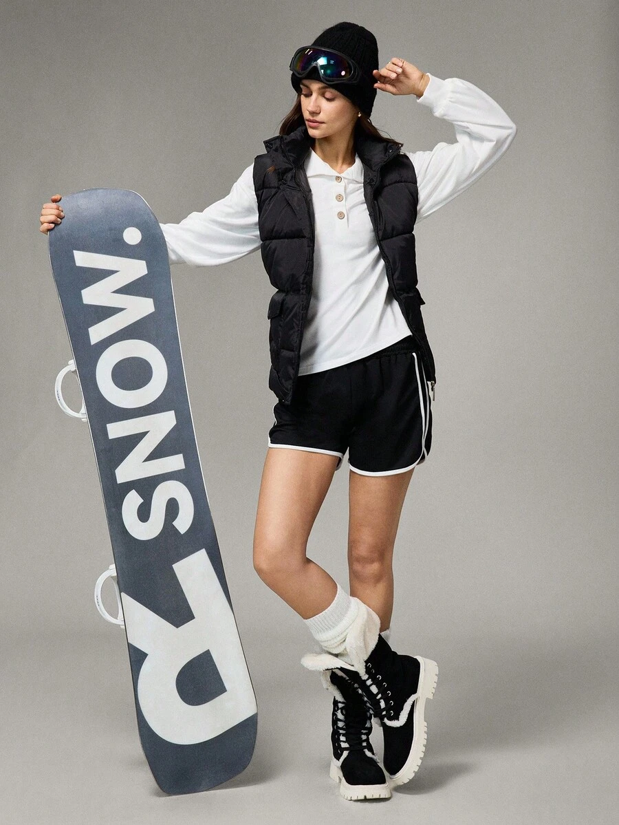 Hanevo Women's Solid Color Drop Shoulder Long Sleeve Polo Neck Sweatshirt, Autumn/Winter - White - View 1