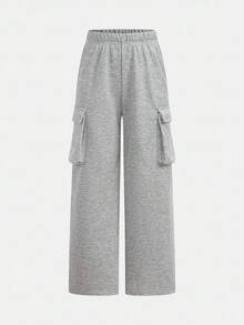 SHEIN Girlism بنطلون كاجوال فضفاض مبطن حراريًا بطبعة زهرية رمادية للمراهقات، بنطلون رياضي فضفاض رمادي، بنطلون رياضي فضفاض رمادي واسع الساق، بنطلون رياضي فضفاض رمادي للبنات