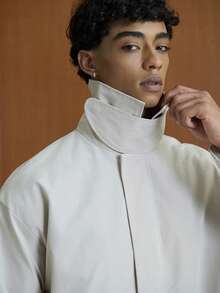 TOKVUE Men Mid-Length Beige Contrast Collar Trench Coat, Fall - Beige - View 7