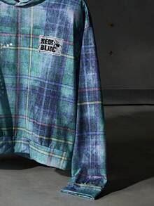NEON BLANC Men's Plaid Hooded Sweatshirt, Halloween, For Fall Winter,Stretchy, Long Sleeve Top - Blue - View 4