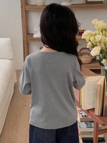 DAZY 少女圆领针织二合一长袖T恤，秋季服装 - 灰色 - 查看 3
