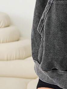 SHEIN EZwear 2025新款加大码卫衣，黑色斑点，宽松版型，带口袋，适合派对、约会、休闲、户外、居家等多种场合穿着，秋冬季拉链卫衣女休闲外套 - 黑色 - 查看 10