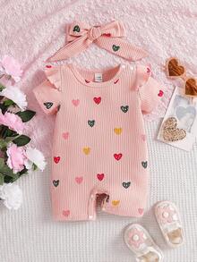 SHEIN 女婴舒适印花连体衣，夏季 - 粉色 - 查看 3