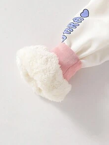 Tween Girl Solid Color Zip-Up Jacket With Thermal Lining And Embroidered Decor, Comfortable And Versatile Autumn/Winter Outerwear - Pink - View 5