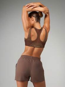 MISSGUIDED High Support Athletic Sports Bra Moisture Wicking Racerback Workout Running Yoga Fitness Exercise Training Medium Impact Gym Tank Top - Coffee Brown - View 1