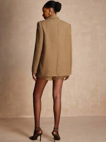 Vesra Damen Einfarbiger Tweed-Anzug-Set mit Perlen - Khaki - Übersicht 2