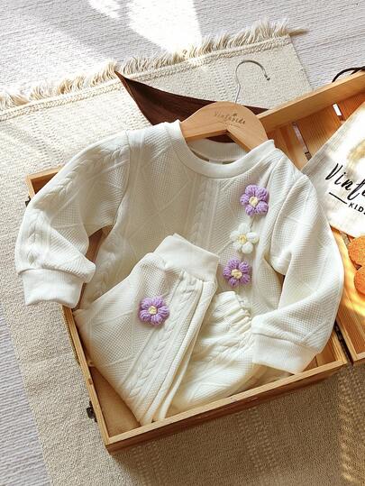 Vintaside Kids 2件套婴儿/女婴田园风格T恤和裤子套装，舒适春秋过渡，时尚可爱，适合日常穿着