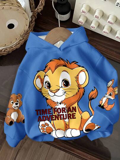 Áo nỉ mềm mại, thoải mái, kiểu dáng hoạt hình động vật dễ thương hình sư tử và gấu, in chữ graffiti, thích hợp cho bé trai mùa thu/đông.