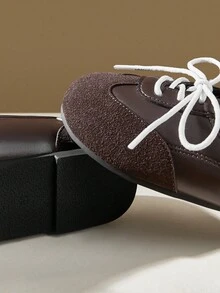 CUCCOO EASI Zapatos de mujer de punta redonda negros, estilo Mary Jane de punta dividida, estilo campus - Marrón - Ver 6