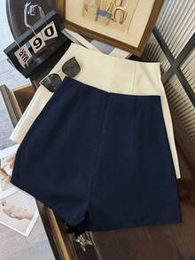 Franclia Fashionable Minimalist Dark Grey High Waist Women's Super Shorts, Zipper Back Closure, Suitable For Daily Commute, Dates And Romantic Occasions