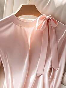 Franclia 女士优雅蝴蝶结纯色衬衫 - 粉色 - 查看 3